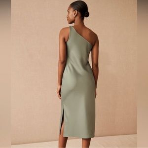BHLDN Audrie moss green one shoulder dress midi length size 6